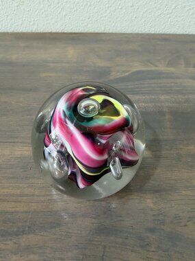 Vintage Karg Art Glass Paperweight Swirl Multicolor
